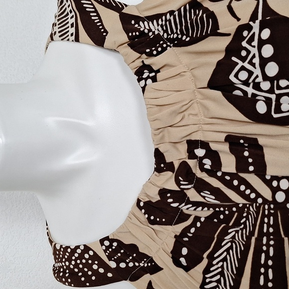 Taylor Asymmetrical Black & Tan Abstract Floral Halter Sundress Size 16 - Picture 9 of 14